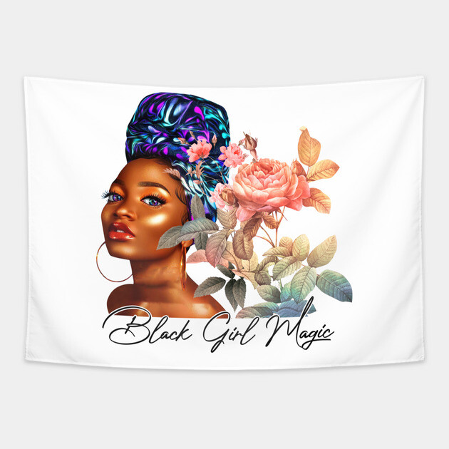 Black Girl Magic, Beautiful Black Woman, African American Woman Tapestry by UrbanLifeApparel