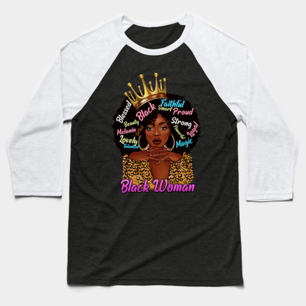 Black Woman, African American Woman, Black Mom Magic, Black Girl Magic Baseball T-Shirt by UrbanLifeApparel