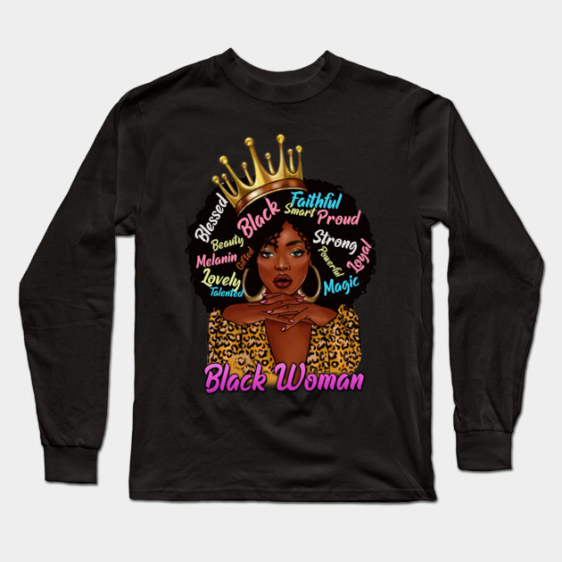 Black Woman, African American Woman, Black Mom Magic, Black Girl Magic Long Sleeve T-Shirt by UrbanLifeApparel