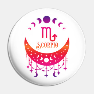 Rainbow Ombre Moon Phases and Scorpio Zodiac Symbol Pin