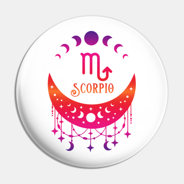 Rainbow Ombre Moon Phases and Scorpio Zodiac Symbol Pin by Cheeky Witch