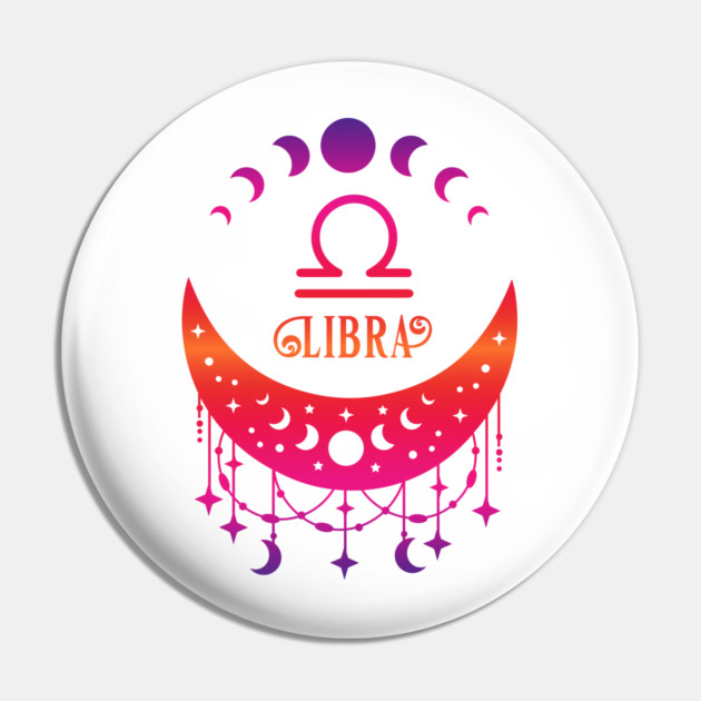 Rainbow Ombre Moon Phases and Libra Zodiac Symbol Pin by Cheeky Witch