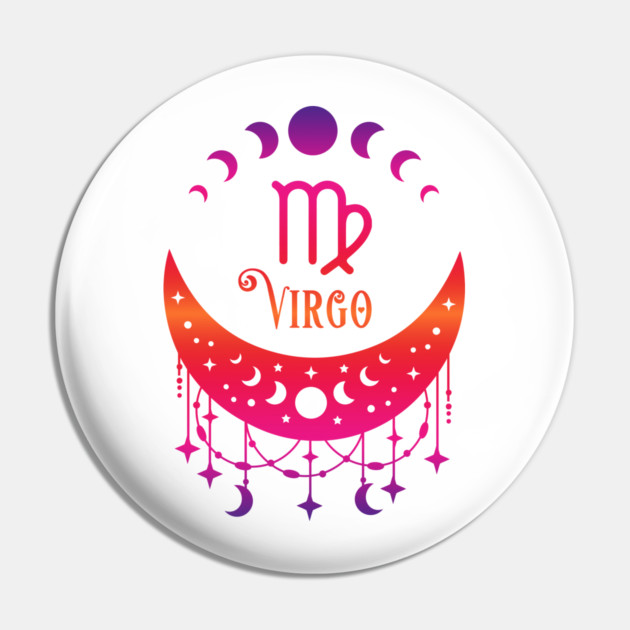 Rainbow Ombre Moon Phases and Virgo Zodiac Symbol Pin by Cheeky Witch