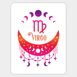Rainbow Ombre Moon Phases and Virgo Zodiac Symbol Magnet