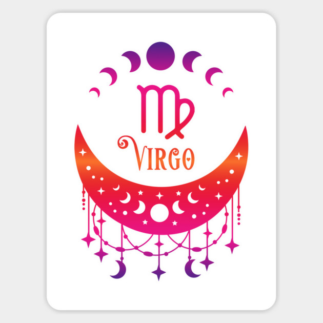 Rainbow Ombre Moon Phases and Virgo Zodiac Symbol Magnet by Cheeky Witch