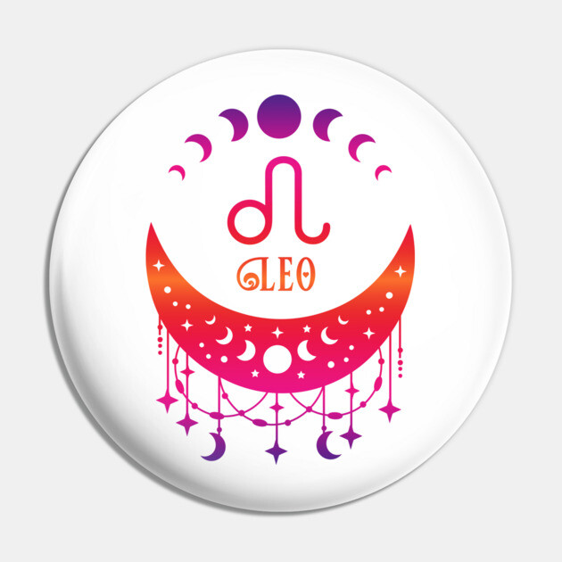 Rainbow Ombre Moon Phases and Leo Zodiac Symbol Pin by Cheeky Witch