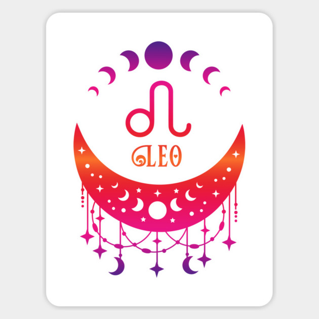 Rainbow Ombre Moon Phases and Leo Zodiac Symbol Sticker by Cheeky Witch