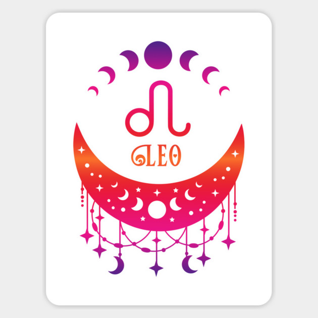 Rainbow Ombre Moon Phases and Leo Zodiac Symbol Magnet by Cheeky Witch