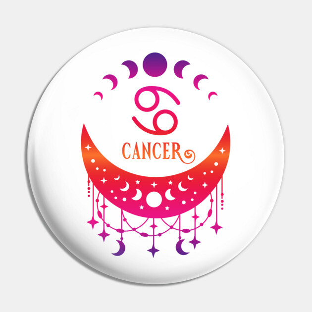 Rainbow Ombre Moon Phases and Cancer Zodiac Symbol Pin by Cheeky Witch
