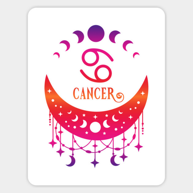Rainbow Ombre Moon Phases and Cancer Zodiac Symbol Sticker by Cheeky Witch