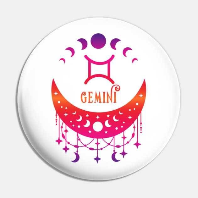 Rainbow Ombre Moon Phases and Gemini Zodiac Symbol Pin by Cheeky Witch