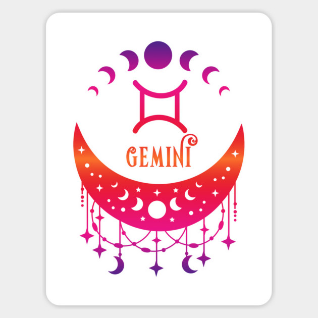 Rainbow Ombre Moon Phases and Gemini Zodiac Symbol Magnet by Cheeky Witch