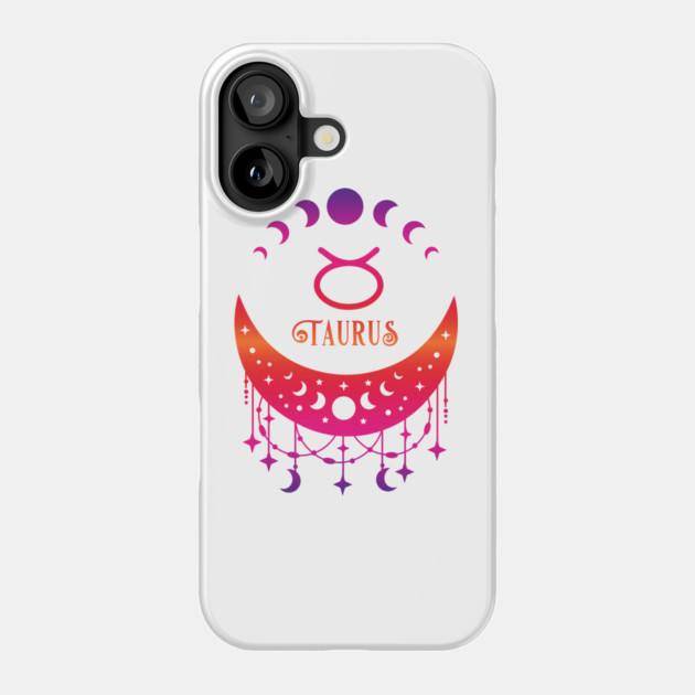 Rainbow Ombre Moon Phases and Taurus Zodiac Symbol Phone Case by Cheeky Witch