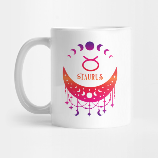 Rainbow Ombre Moon Phases and Taurus Zodiac Symbol by Cheeky Witch