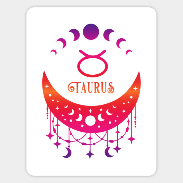 Rainbow Ombre Moon Phases and Taurus Zodiac Symbol Sticker by Cheeky Witch