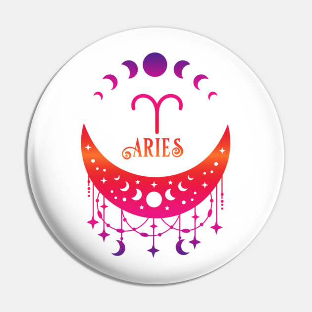 Rainbow Ombre Moon Phases and Aries Zodiac Symbol Pin by Cheeky Witch