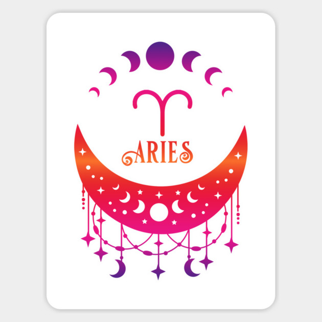 Rainbow Ombre Moon Phases and Aries Zodiac Symbol Sticker by Cheeky Witch
