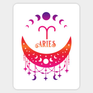 Rainbow Ombre Moon Phases and Aries Zodiac Symbol Magnet