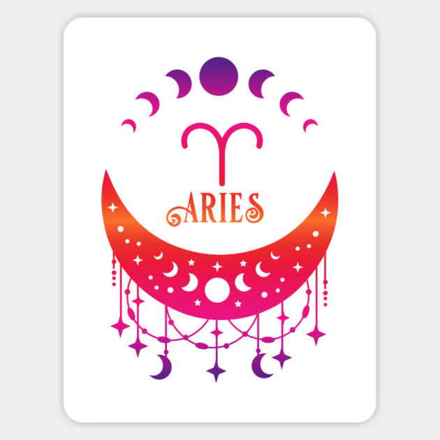 Rainbow Ombre Moon Phases and Aries Zodiac Symbol Magnet by Cheeky Witch