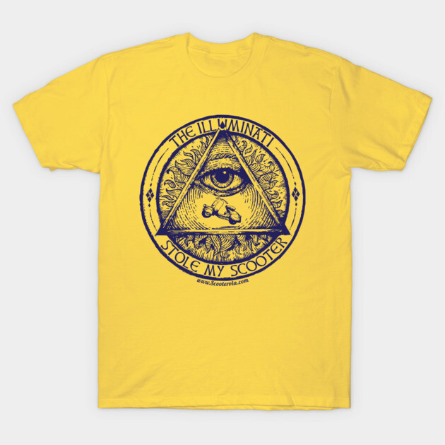The Illuminati Stole My Scooter BLUE ink T-Shirt by Retro-Spective