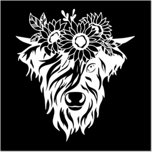Highland Cow Floral Posters and Art