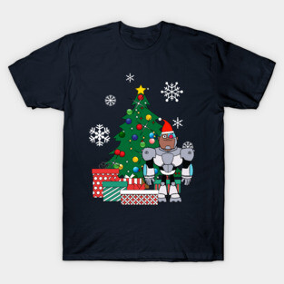 Teen Titans Cyborg Around The Christmas Tree T-Shirt