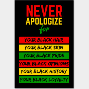 Never Apologize Black Pride, Skin, Hair Black History Month Posters and Art