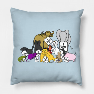 Vote Group of Cute Animals with Voted Signs Pillow