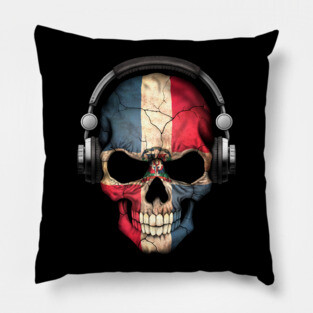 Dark Skull Deejay with Dominican Flag Pillow