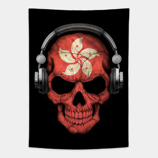 Dark Skull Deejay with Hong Kong Flag Tapestry