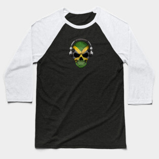 Dark Skull Deejay with Jamaican Flag Baseball T-Shirt