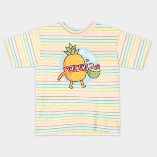 Aloha Cute Pineapple With Sunglasses And Coconut Water Kids T-Shirt