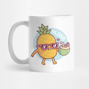 Aloha Cute Pineapple With Sunglasses And Coconut Water Mug