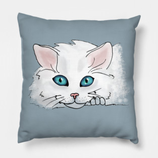 White Cats have the prettiest eyes Pillow