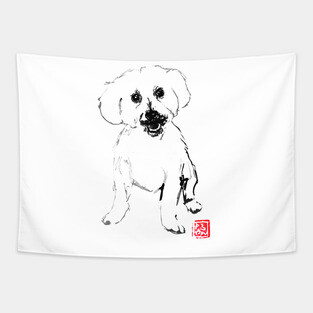 small white dog Tapestry