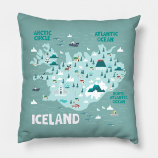 Iceland Illustrated Map Pillow