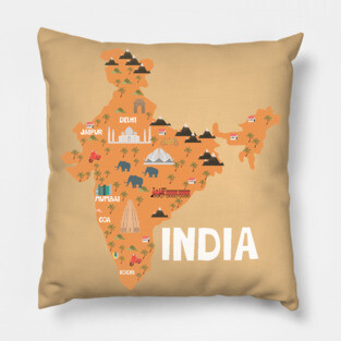 India Illustrated Map Pillow