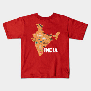 India Illustrated Map Kids T-Shirt