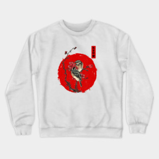 Japanese illustration IKIGAI meaning of life -  red moon pine bunting Plum Tree Crewneck Sweatshirt