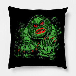 Vintage Halloween lagoon monster for dark colors Pillow