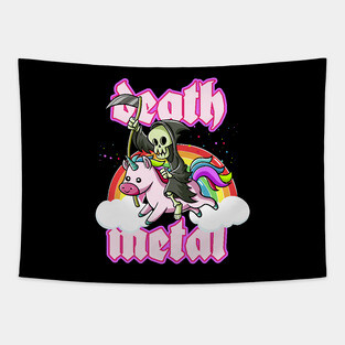 Cute Grim Reaper Rides Unicorn Death Metal Rocker Go To Hell Tapestry