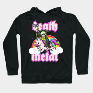 Cute Grim Reaper Rides Unicorn Death Metal Rocker Go To Hell Hoodie