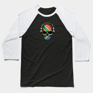 Dark Skull Deejay with South African Flag Baseball T-Shirt
