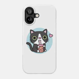 Cute Black Tuxedo Cat Loves Drinking Bubble Tea Phone Case