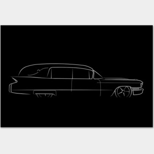1960 Cadillac Hearse - profile stencil, white Posters and Art