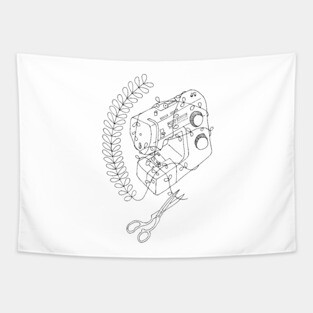 The Sewing Machine Escape - Black outline only Tapestry