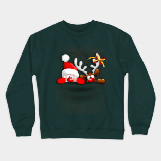 Funny Christmas Santa and Reindeer Cartoon Crewneck Sweatshirt