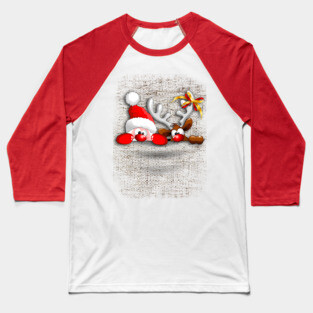 Funny Christmas Santa and Reindeer Cartoon Baseball T-Shirt