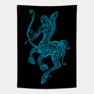 Blue Sagittarius Zodiac Sign Tapestry