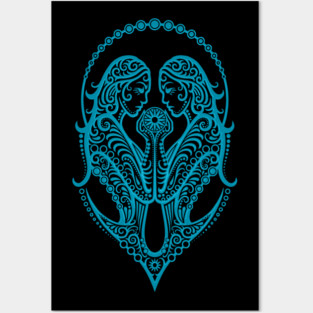 Blue Gemini Zodiac Sign Posters and Art